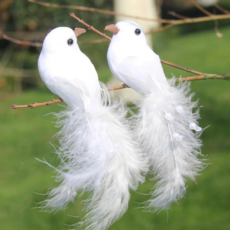 Christmas Tree Decorative Fake Doves White Artificial Foam Feather Wedding Ornament Home Craft Table Decor Bird Toy Decor