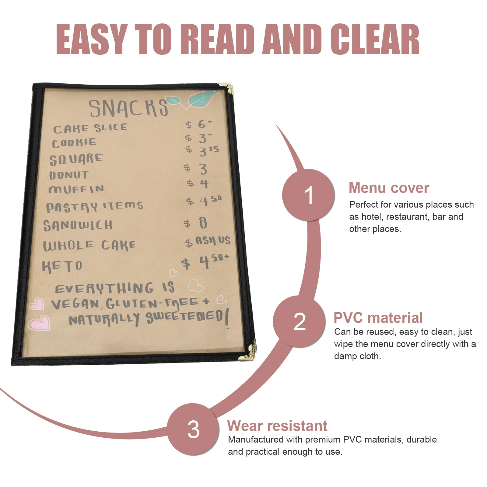 يغطي القائمة قسط بولي كلوريد الفينيل مقاوم للماء النفط مقاومة دائم مطعم القهوة بار الملحقات حامل القائمة القابلة لإعادة الاستخدام للفندق #6