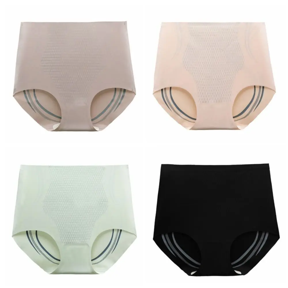 Fashion Traceless Women Ice Silk Briefs High Waist Cotton Crotch Hip Lift Shaper Underwear Tight Slim Seamless Shapewear Yoga