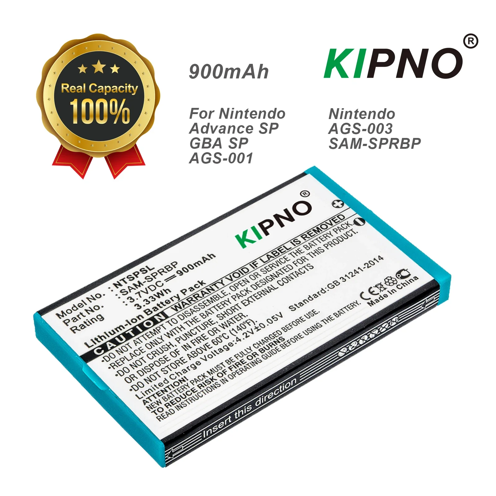 KIPNO 900mAh Game Console Battery AGS-003, SAM-SPRBP for Nintendo Advance SP, AGS-001, GBA SP