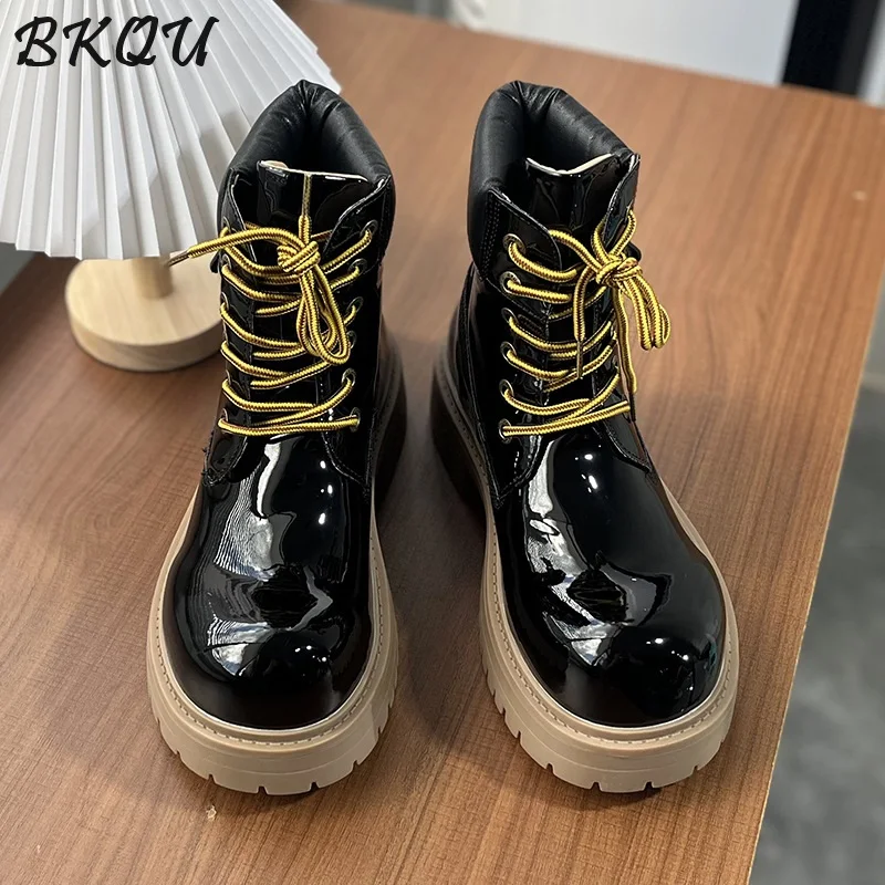 

BKQU Fashion Trend Casual Multi-purpose Chelsea Boots Men's British Retro Boots Thick Bottomed High Top Leather Shoes