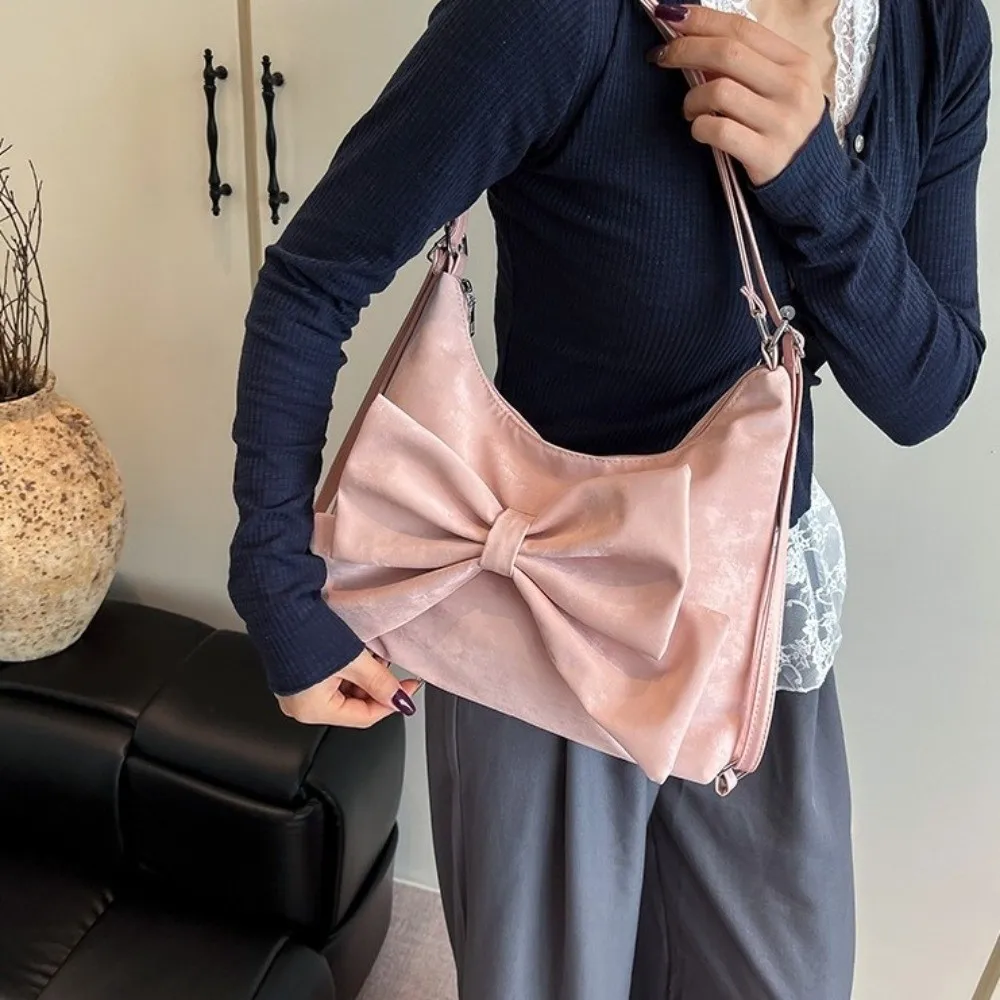 

Большая сумка через плечо с милым бантом, многофункциональная сумка Y2K большой вместимости, сумка для подмышек, дорожный рюкзак из искусственной кожи