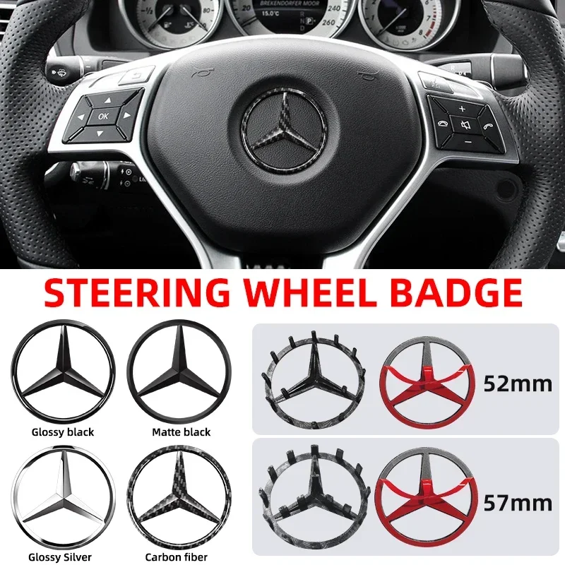 1pcs 52mm 57mm Car Steering Wheel Badge Emblem Sticker Auto Styling For Mercedes Benz AMG A B C E S Class GLC GLK GLE GLA CLA