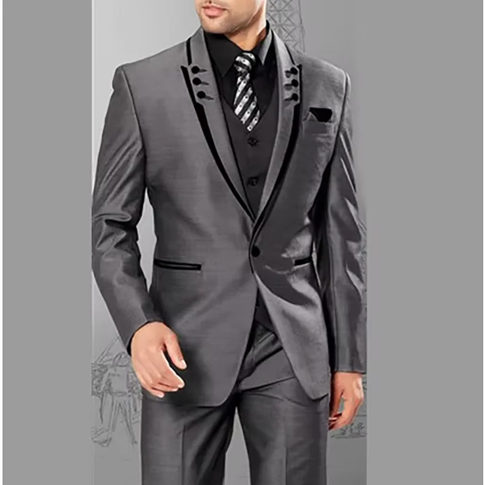 

Slim Fit Men's Suit 3 Piece Fashion Peak Lapel One Button Solid Color Daily Office Male Business Casual Outfit Jacket Vest Pants