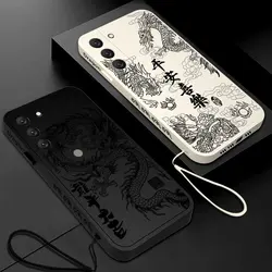 Fashion Cute Black China Dragon Phone Case for Oneplus Nord 3 2 9R 9 8T 8 7 7T Pro 6 5G Liquid Silicone Cover with Hand Strap