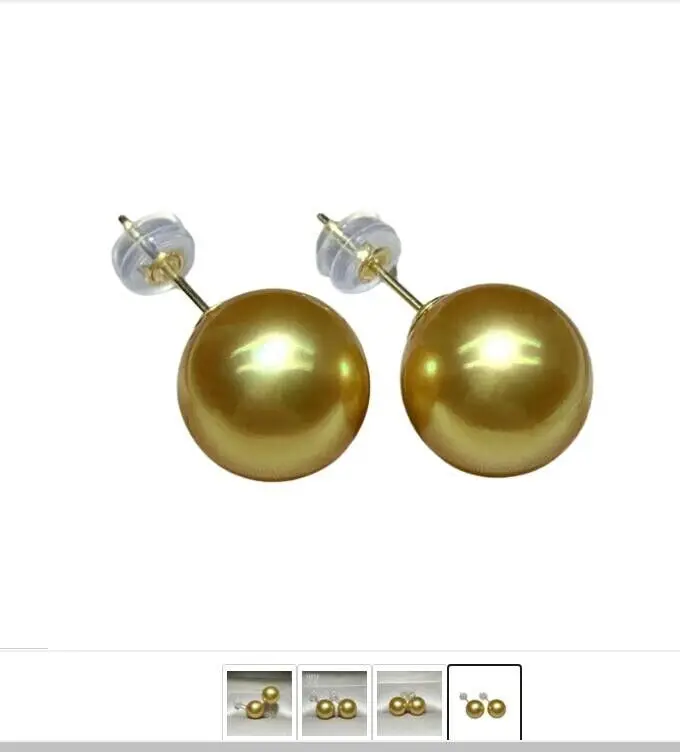 

Brand new magnificent giant AAA 10-11mm circular South China Sea gold pearl earrings 18K yellow