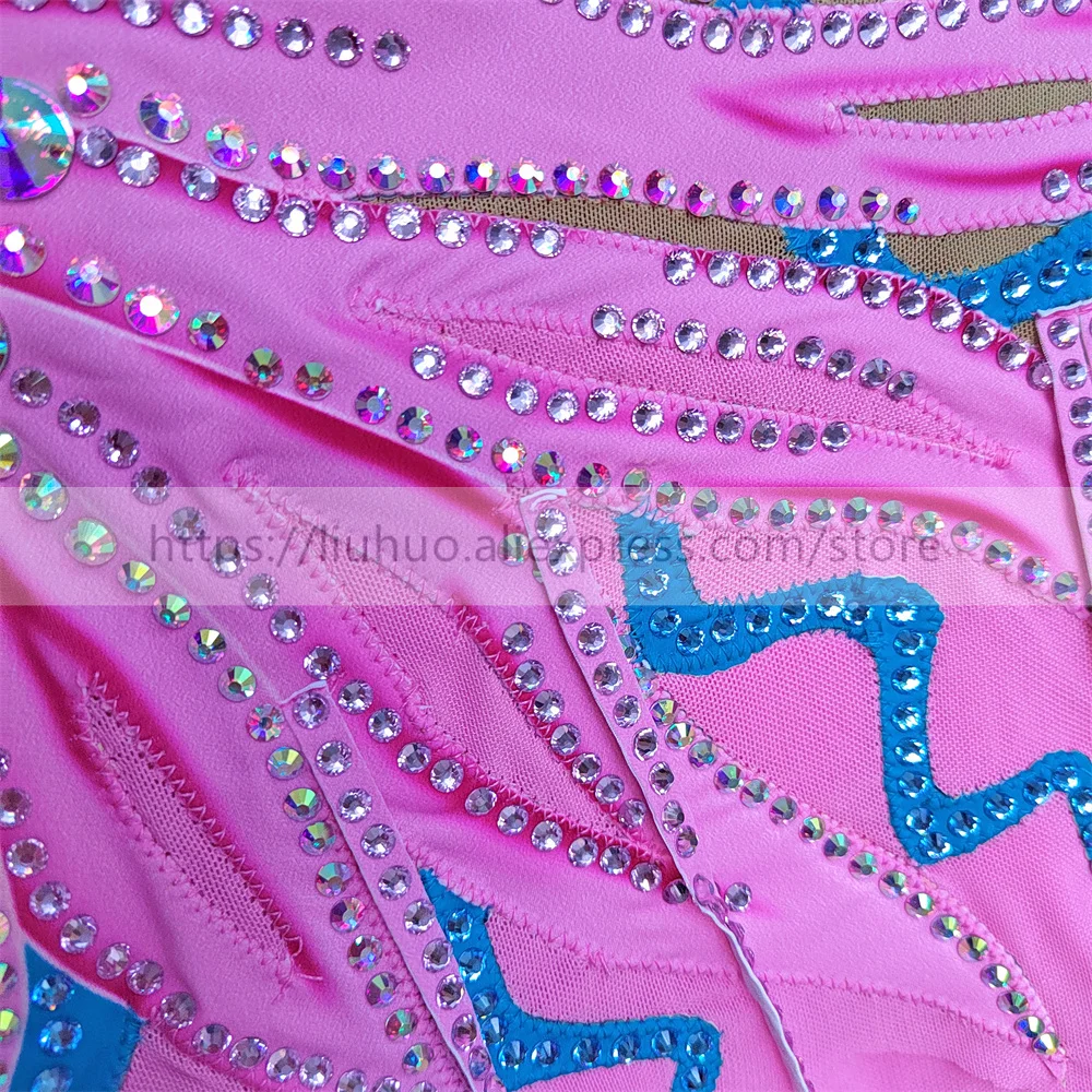 LIUHUO Anpassen Frauen Mädchen Kostüm Leistung Rhythmische Gymnastik Ballett Ärmellose Wettbewerb Trikot Eislaufen Kleid Rosa