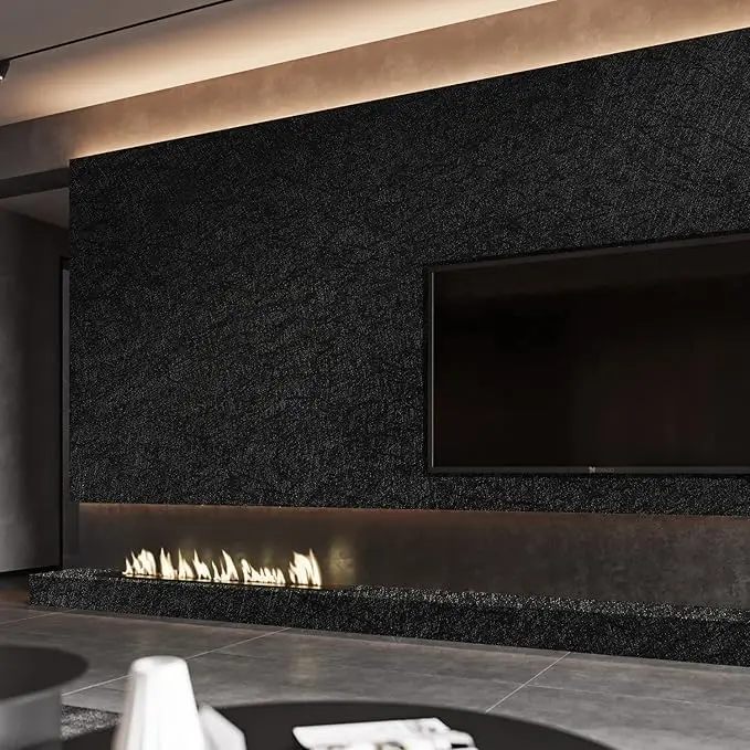 Black Woven Wallpaper, Contact Paper for Coffee Shop Bar Counter, Hot DIY Supply for Black Friday Dark Store Ren