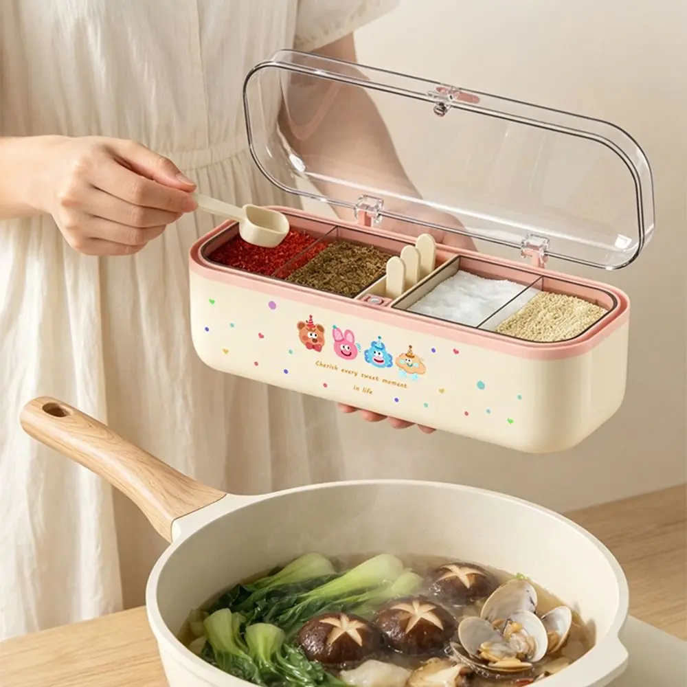 Sealed Spice Storage Rack Food Grade 4 Grids Kitchen Storage Organizer Moisture-proof Durable Kitchen Seasoning Jar Household