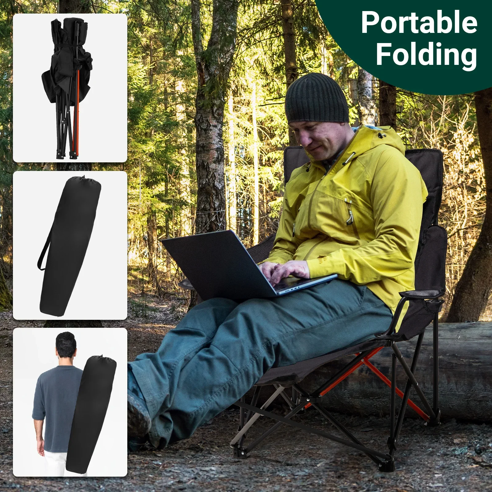

2 Pack 2-in-1 Camping Chair Reclining, Lightweight Folding Camping Chair with Adjustable Backrest & Removable Footrest,