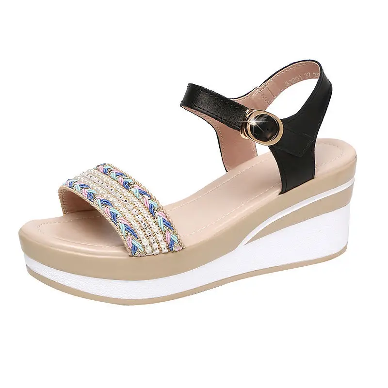 Ladies Shoes Wedges Heel Footwear Wedge with Platform Waterproof Summer 2024 Rhinestones Sandals for Women Outdoor Pumps Diamond