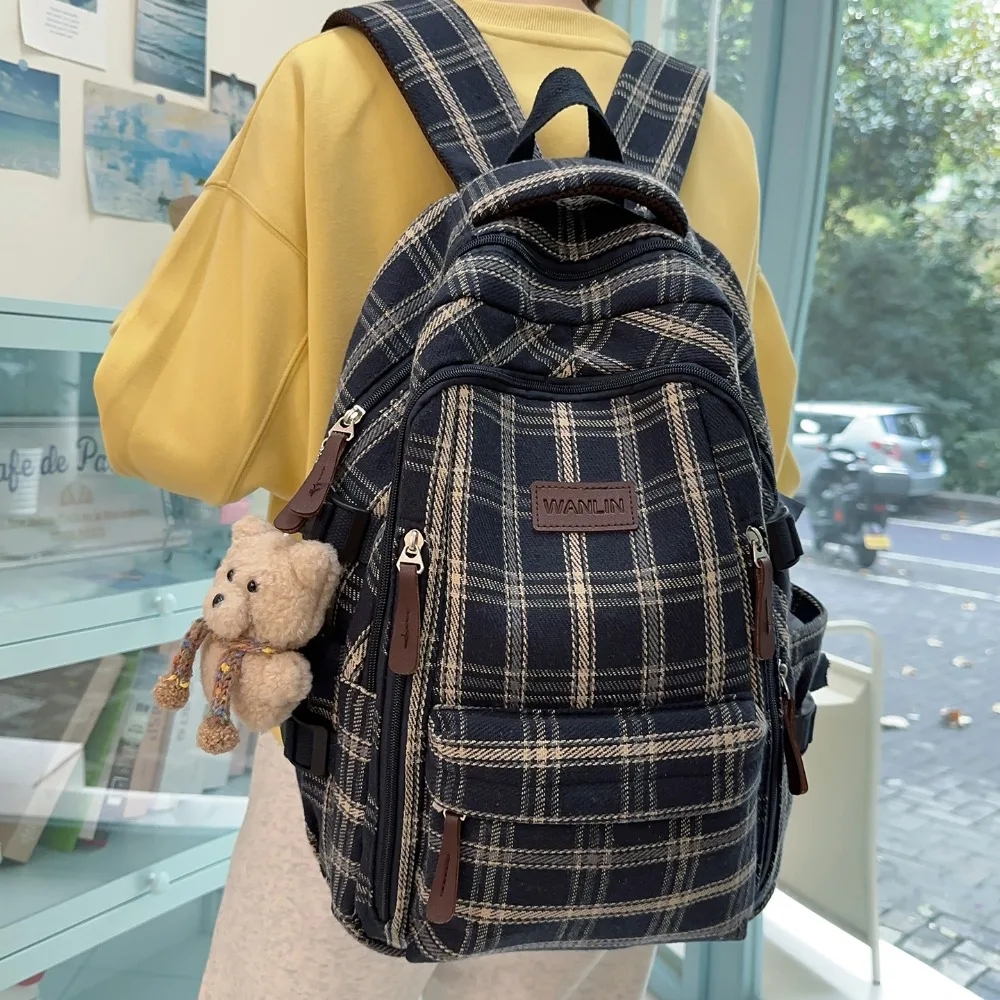 

Autumn and Winter Retro Plaid Female High-value College Style Junior High School Students Multi-compartment Mori Multi-function