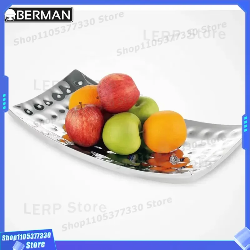 Stainless Steel Buffet Plate Set Hand Hammered Metal Sheet for Wedding Party Hotel Banquet Supplies Durable Serving Tray Hand