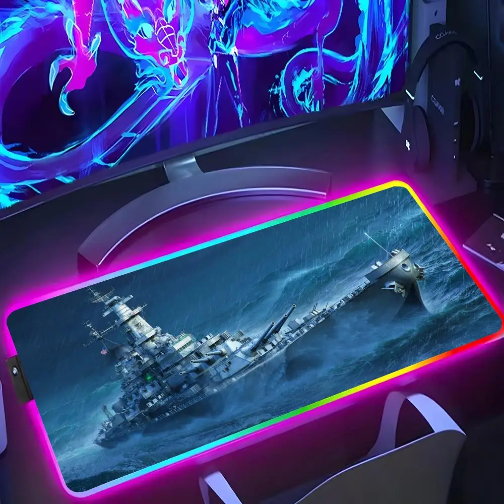 

Game World Of Warships Mouse Pad RGB Luminous 900X400mm Large Table Mat Non-slip Extra Large Game Office Mouse Pad