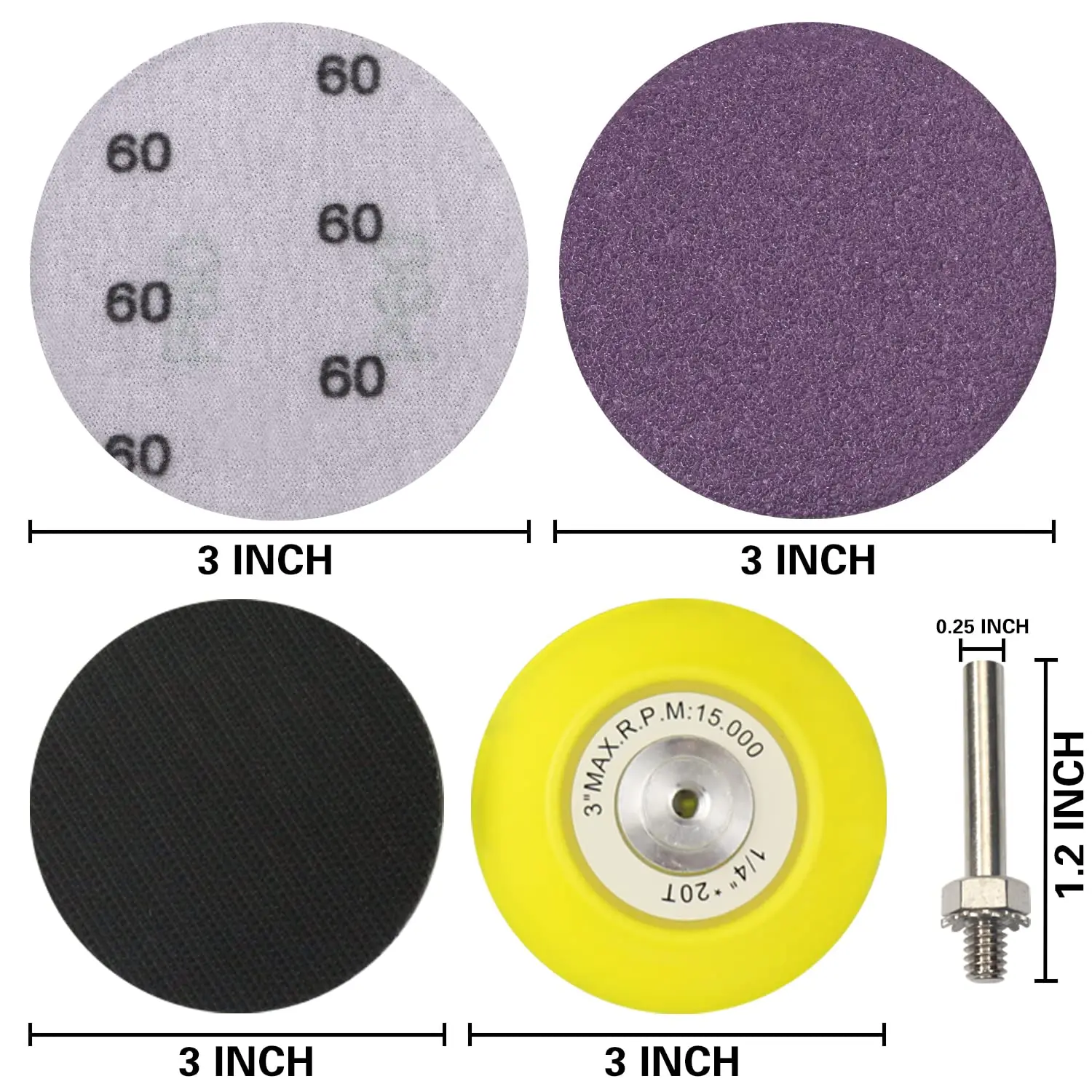 Dischi abrasivi da 3 pollici carta vetrata abrasiva a strappo in allumina viola grana da 600 a 5000 con platorello e tampone in schiuma morbida