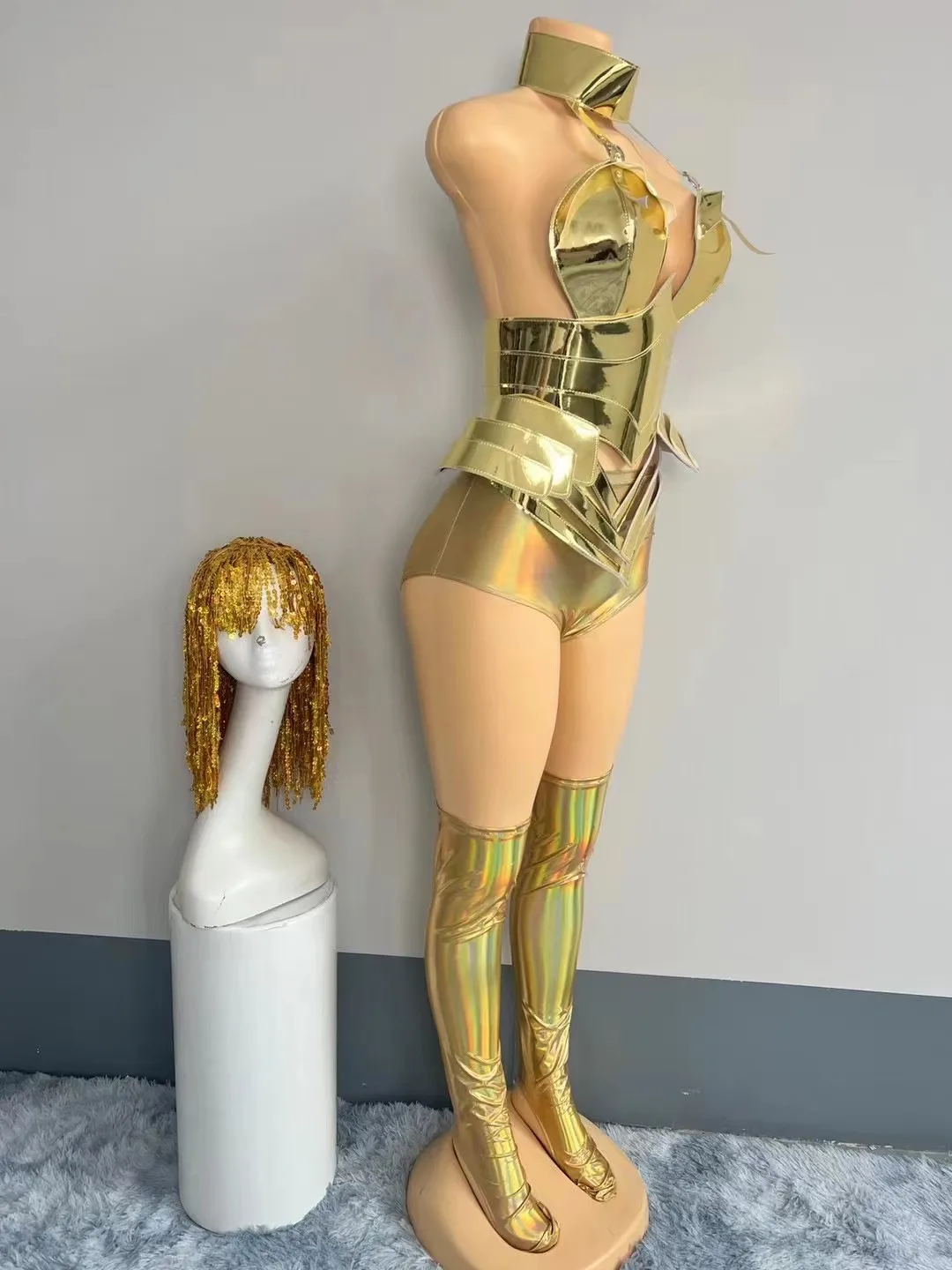 Laser LeatherGold tassel wig boots Evening Party dresses drag costume gogo sexy festival show costumes Birthday Special Ocassion