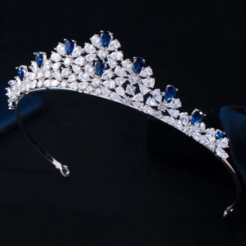 

Pera Noble Высокое качество CZ Кристалл Синий Белый Большая Свадебная Тиара Принцессы Короны для Невест Прически Ювелирные Изделия Аксессуары H031