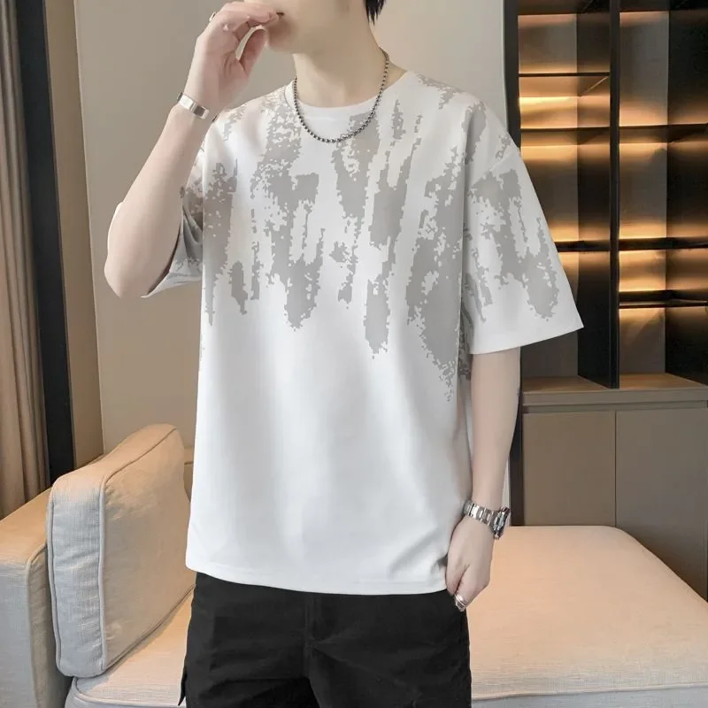 Men's Casual Round Neck Short Sleeve T-Shirt With Abstract Print Breathable Daily Wear Summer
