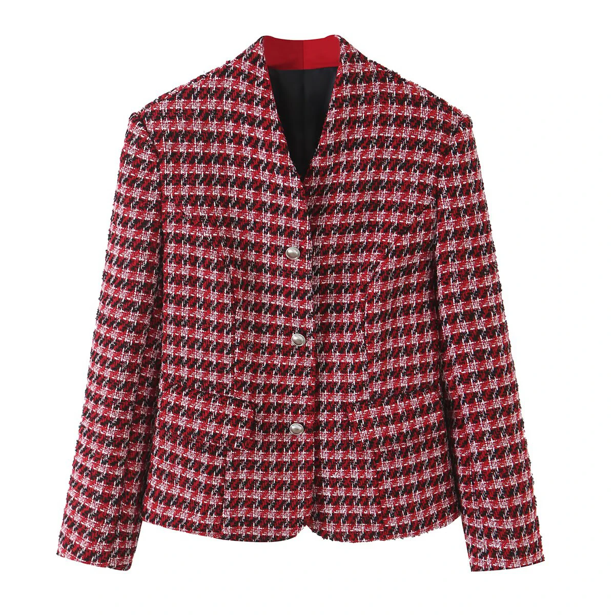 European and American style women's clothing new 2026 fashionable versatile plaid long sleeved slimming woolen suit top