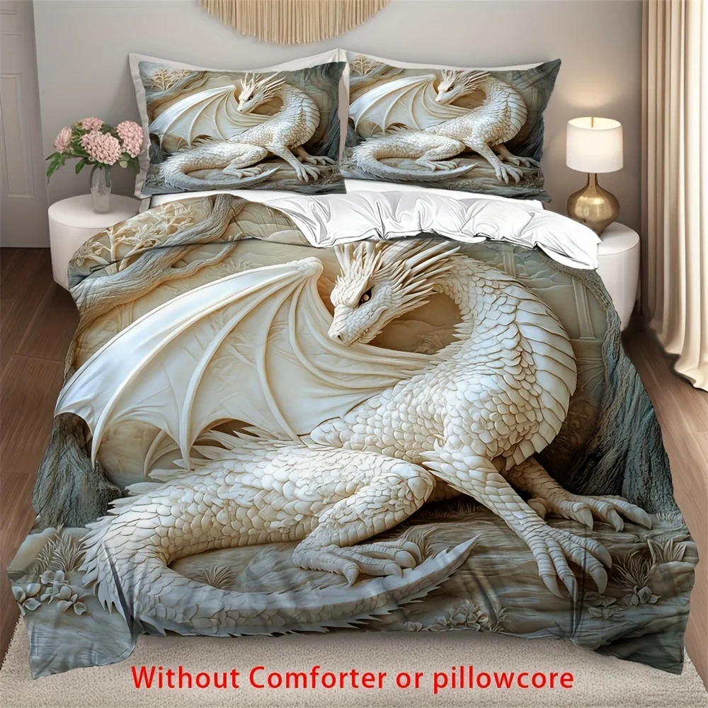 

2/3pcs Dragon Totem Duvet Cover Set, (1 Duvet Cover + 1/2 Pillowcase, Without Core) Cool 3D relief dragon Print Soft Comfortable