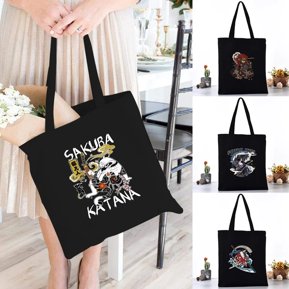 

Новая сумка для покупок для студентов, большая вместительная парусиновая сумка на плечо с самурайским узором, универсальные легкие сумки для путешествий на открытом воздухе