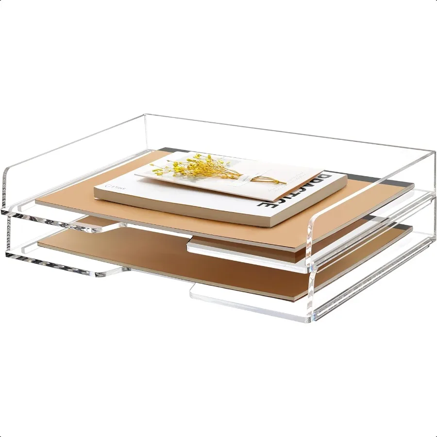 

2 Pack Stackable Paper Letter Tray Enlarged A4 File Desk Organizer Acrylic Desk Organizers and Accories Sorter Tray Clear Works