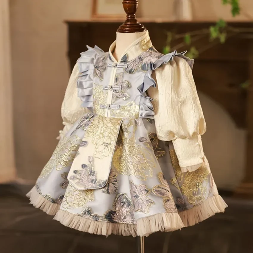 

Birthday Baptism Host Performance Party Girls Dress A3272 New Children's Chinese Style Evening Gown Long Sleeve Design Wedding