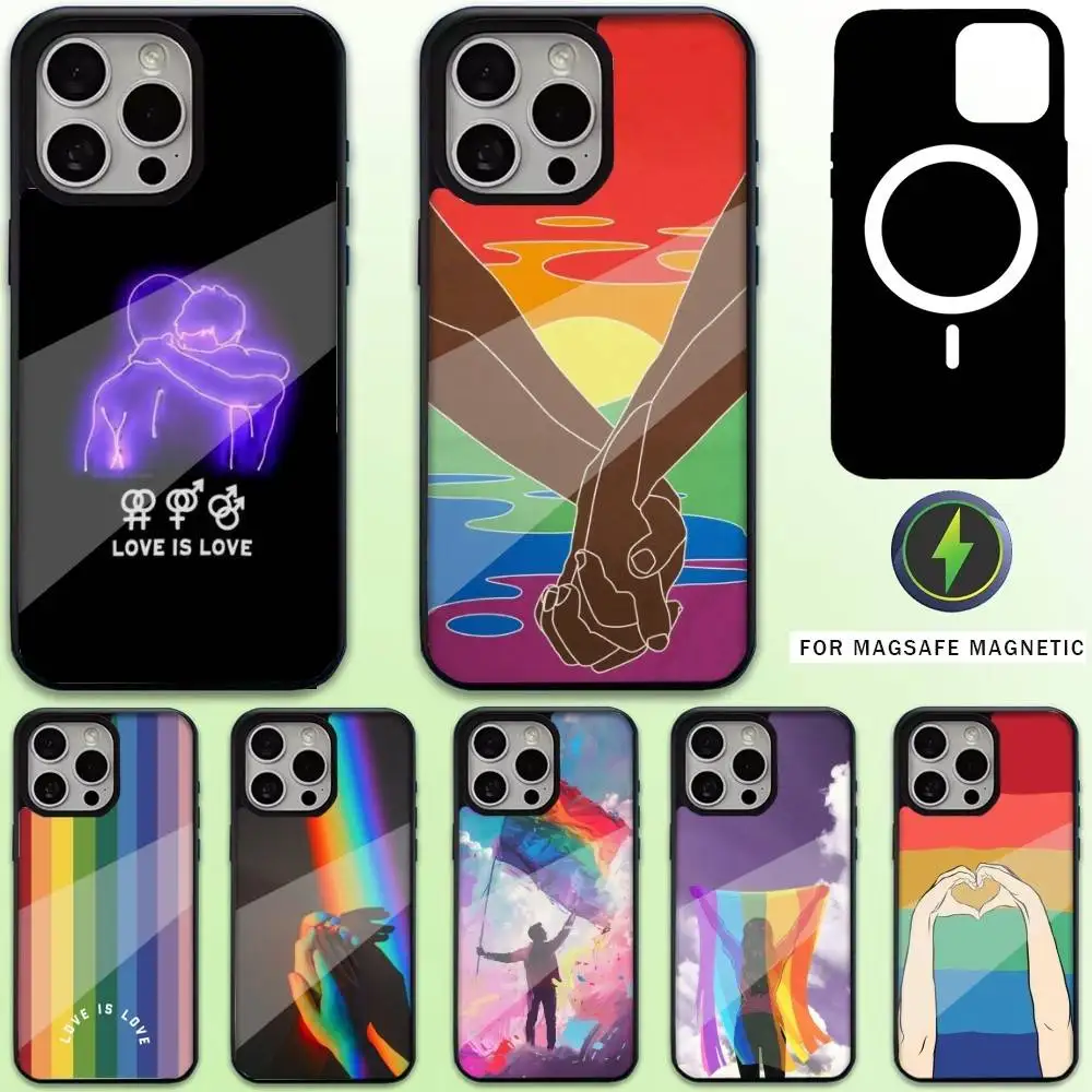 

Love Is Love LGBT Rainbow Phone Case For iPhone17,16,15,14,13,12,11 Plus,Pro Max Magnetic Magsafe Wireless Charging