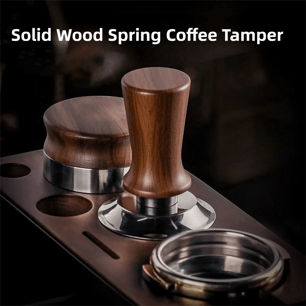 Premium 51/53/58MM Coffee Tamper Wooden Handle Durable DIY Coffee Tool Stainless Steel Base Pressure Hammer Professional Use