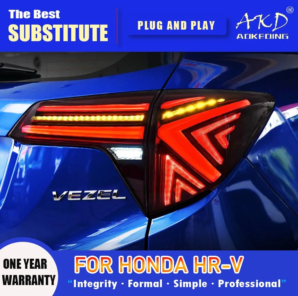 AKD Tail Lamp for Honda HR-V LED Tail Light 2015-2020 HRV Vezel Rear Fog Brake Turn Signal Automotive Accessories