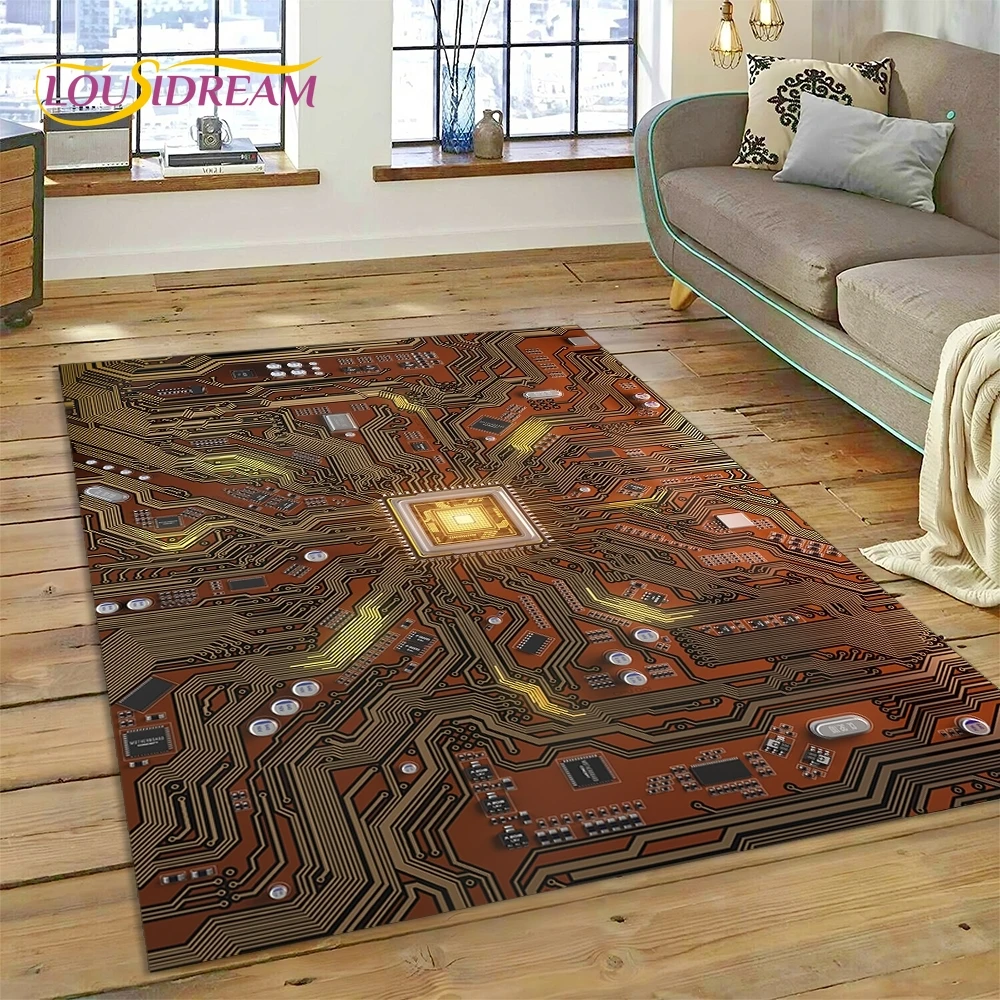 PCB Circuit Board 3D Chip CPU Rug Carpet for Living Room Bedroom Home Decor,Floor Mat Non-slip Decoration for Sofa Doormat Gift