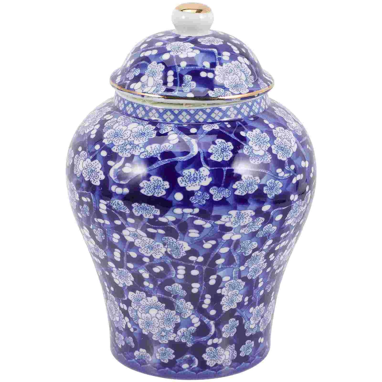 

Flower Vase Blue and White Porcelain Jar Tea Container Household Delicate Canister Ceramic Sealed