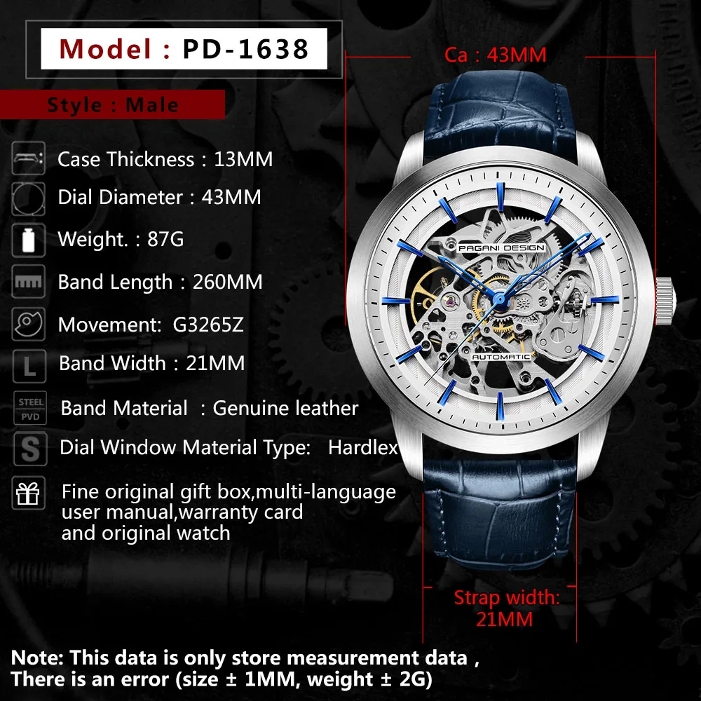 PAGANI DESIGN Original Herren Uhren Top-marke Luxus Automatische Skeleton Uhr Männer Mechanische Wasserdichte Armbanduhren Uhr Geschenk