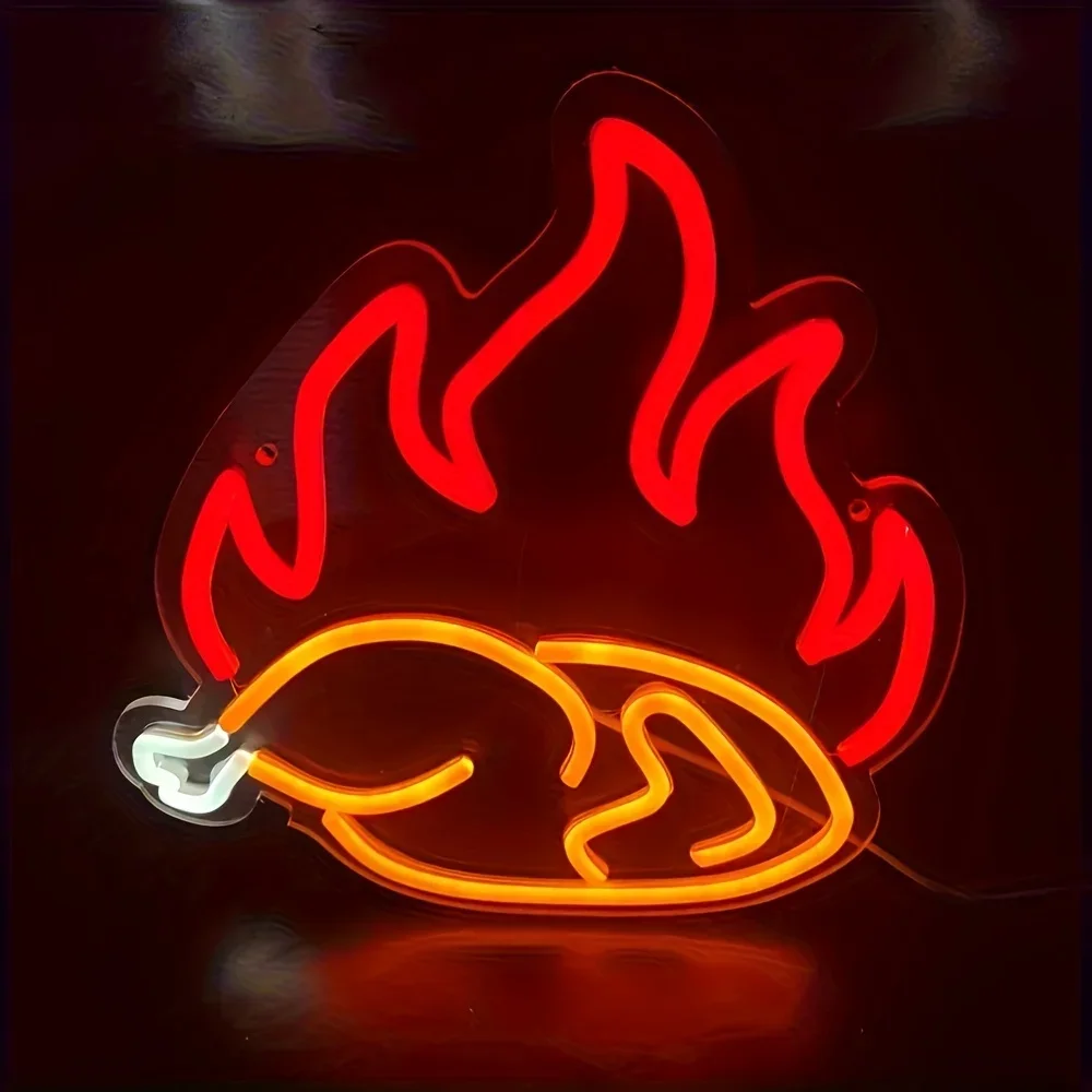 Grilled Chicken Neon Sign LED Neon Light USB Dimmable for Fast Food Chicken Restaurant Kitchen Window Decor Gift for Family