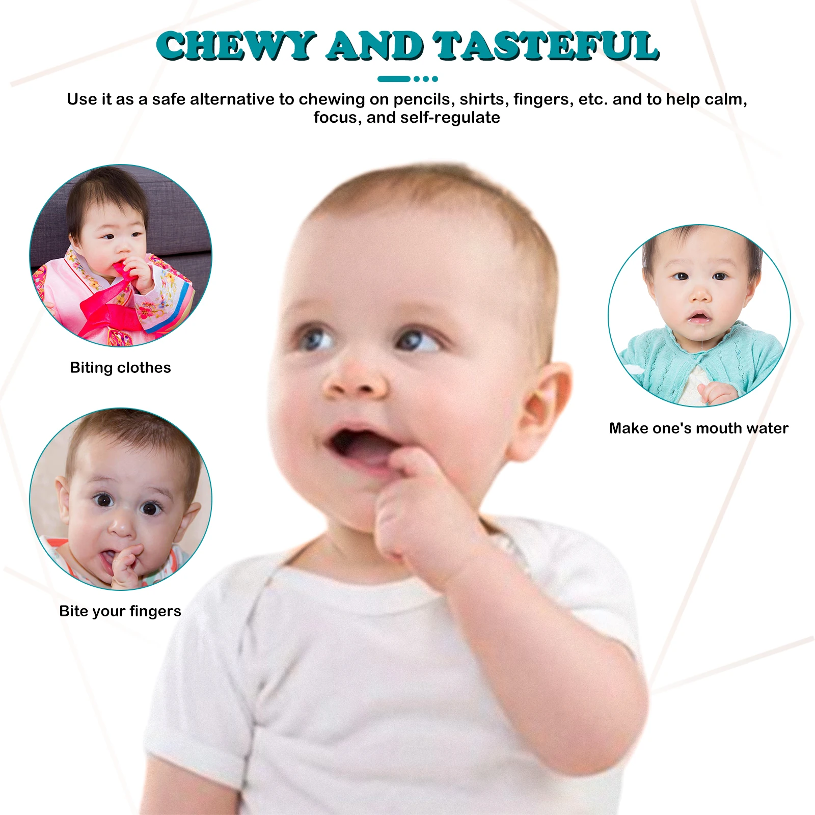 

Bullet Tooth Silicone Teether Necklace Baby Molar Toy Chew Chain Tool Teething Aid Sensory Calming Effect Stops Nail Biting