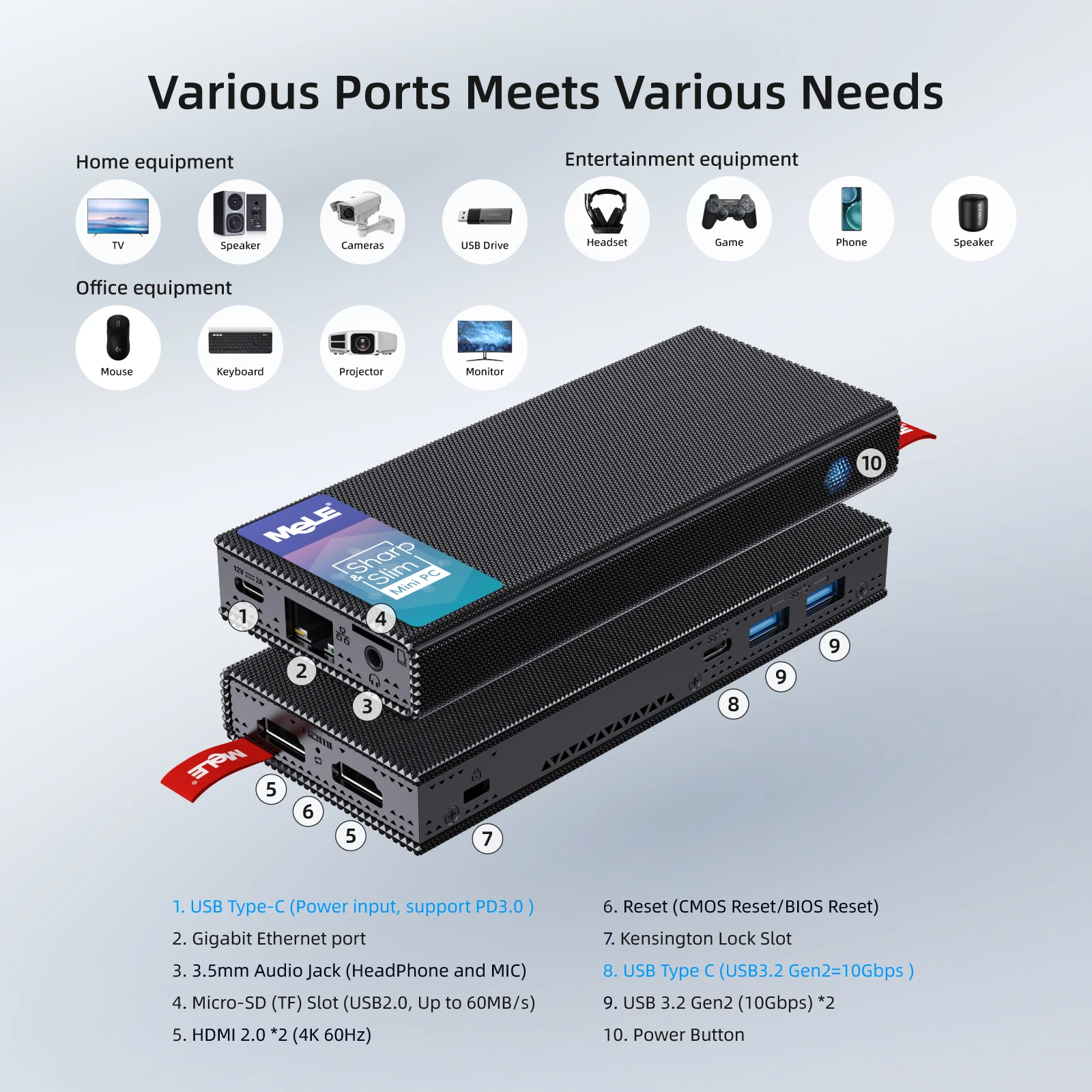 MeLE Fanless Stick PC 12th N100 8GB/256GB, Mini PC Stick Dual HDMI 4K 4266MHz LPDDR4 WiFi5 Gigabit Ethernet USB Type-C PD3.0 Slim PC en el negocio Oficina Industrial IOT Medios de comunicación Hogar.