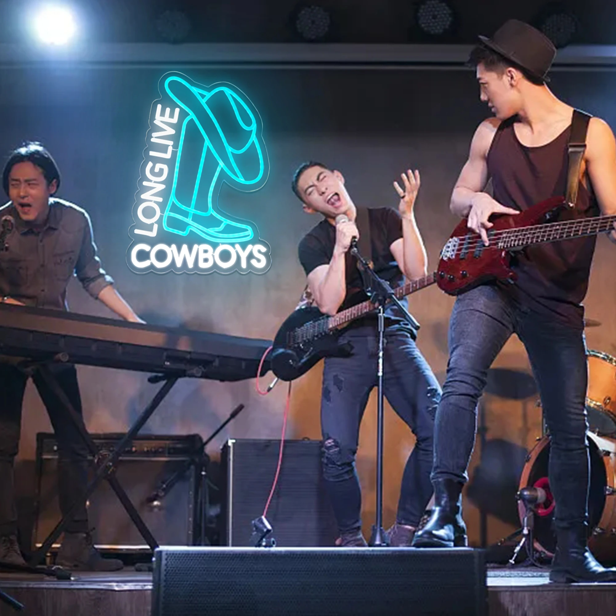 Stivale da cowboy Insegna al neon Long Live Cowboys Insegna al neon Cowboy Insegna al neon Decorazioni musicali Decorazioni per feste Decorazioni per la camera da letto Decorazioni natalizie