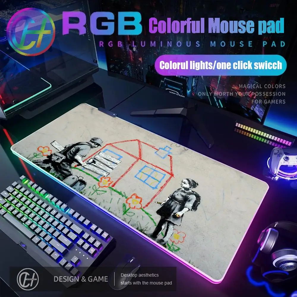 

Граффити Арт Бэнкси Коврик для мыши RGB Игровой коврик для мыши Настольный коврик HD Gamer Большой светодиодный светильник XXL Коврики для мыши ПК Компьютерный ковер