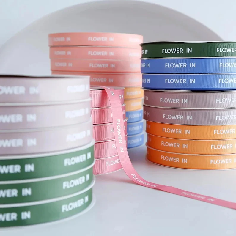 Personalisierte Ripsbandrolle, individuelles Logo, Text, Name, Druck, Floristen, Geschenkverpackung, DIY, handgefertigtes Klebeband, Hochzeitszubehör, Dekor