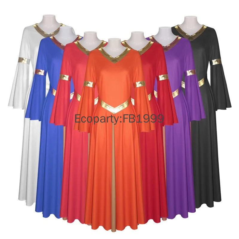 

Women Medieval Victorian Dress Vintage Gold-trimmed V-neck Flared Sleeve High Waist Maxi Dress Halloween Carnival Party Outfits