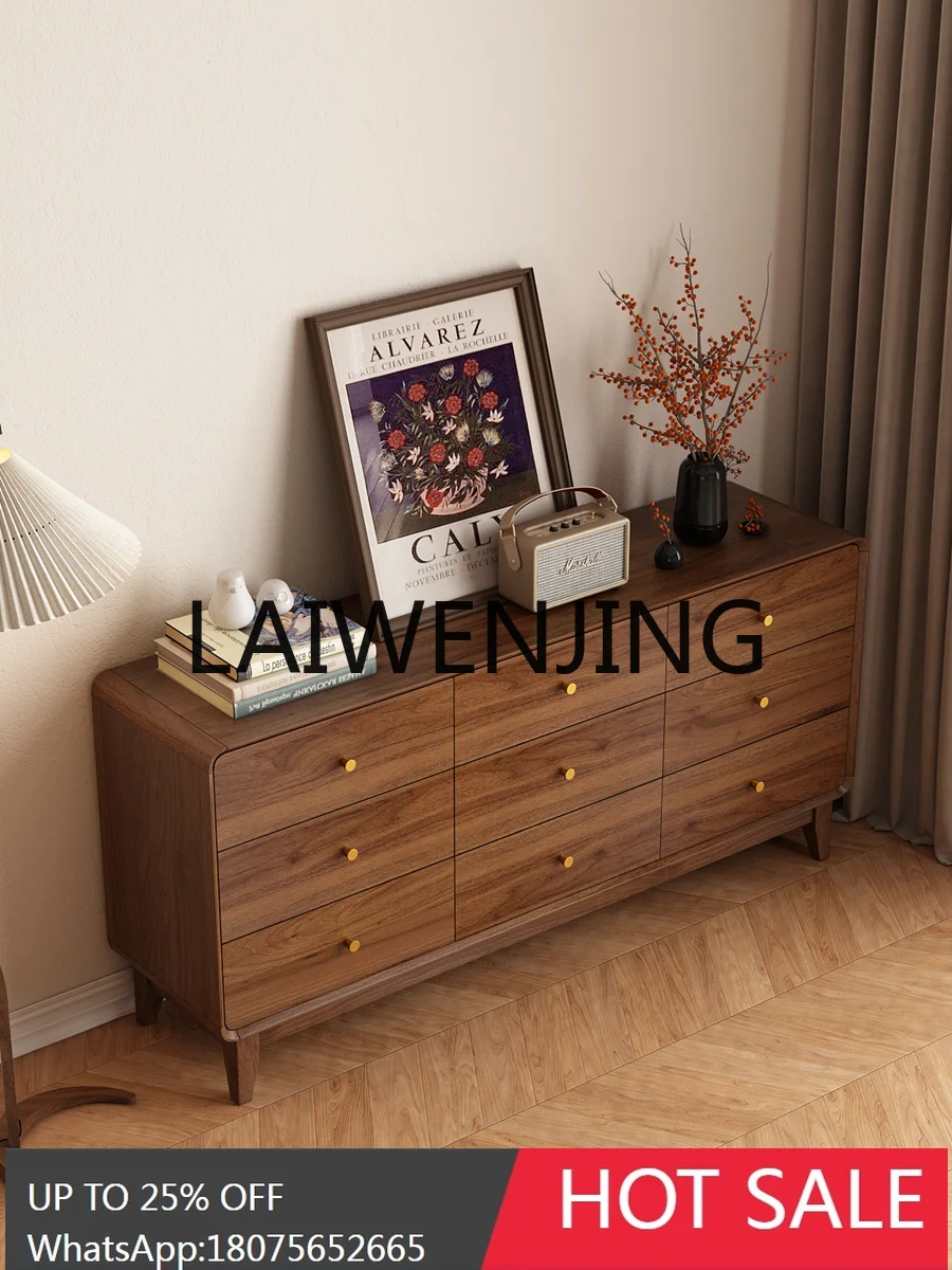 RWJ Solid Wood Chest of Six Drawers Walnut Nordic Bedroom Storage Drawer Bedside Cabinet