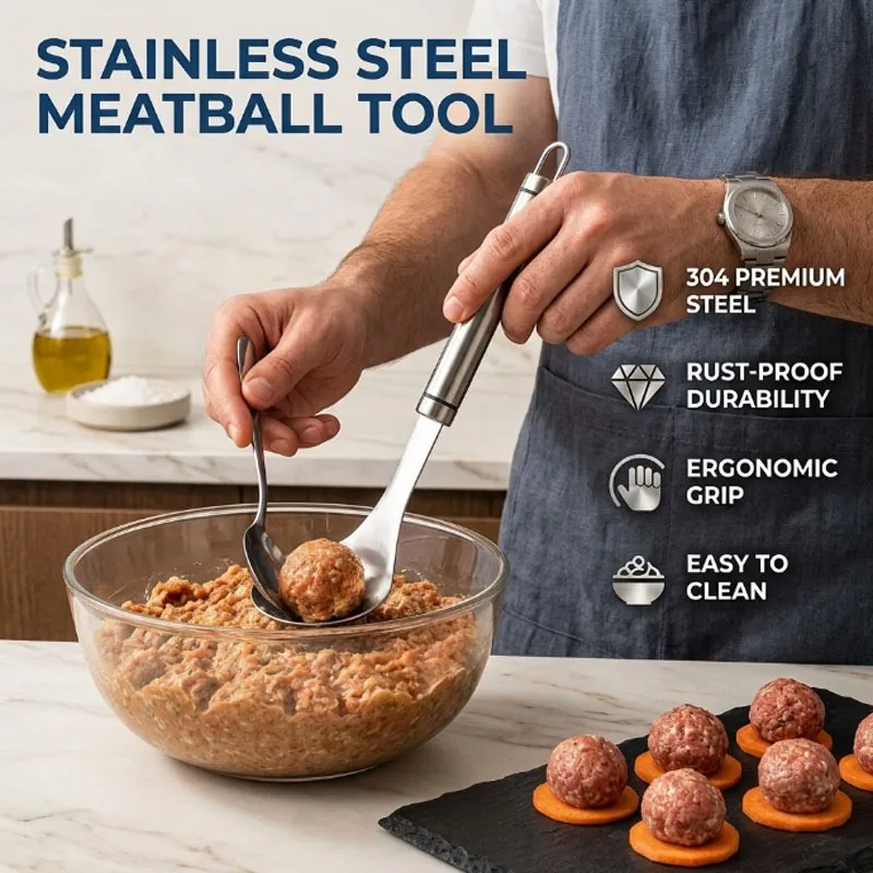 Easy Use Professional Stainless Steel Meatball Scoop with Squeeze Handle for Fish Shrimp Balls Home Kitchen Cooking Utensil