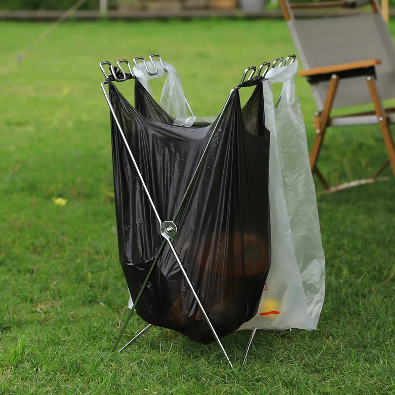 Portable Folding Garbage Bag Holder, Outdoor Plastic Bag Stand for Camping BBQ Picnic Home Kitchen Waste Storage