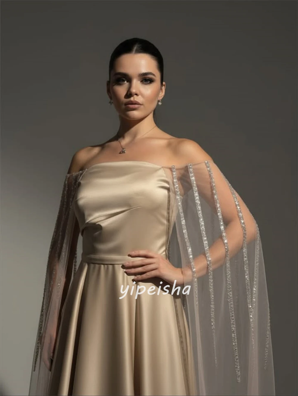 فساتين طويلة مخصصة على الطراز الحديث أنيقة من Charmeuse مطرزة على شكل حرف a بدون حمالات فساتين مناسبة مخصصة مقاسات متاحة #3