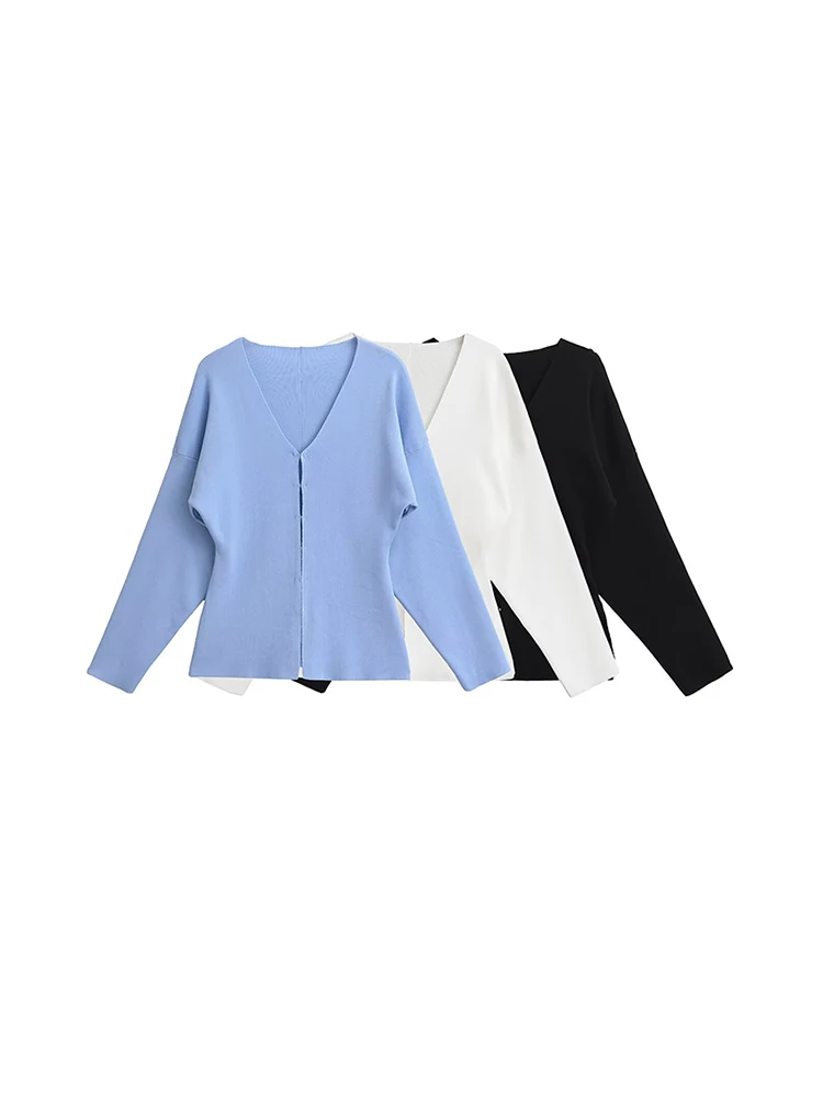 

SIYANG Women Fashion Solid Single Breasted Knitted Sweater Vintage V-Neck Long Sleeves Female Chic Lady Outfits