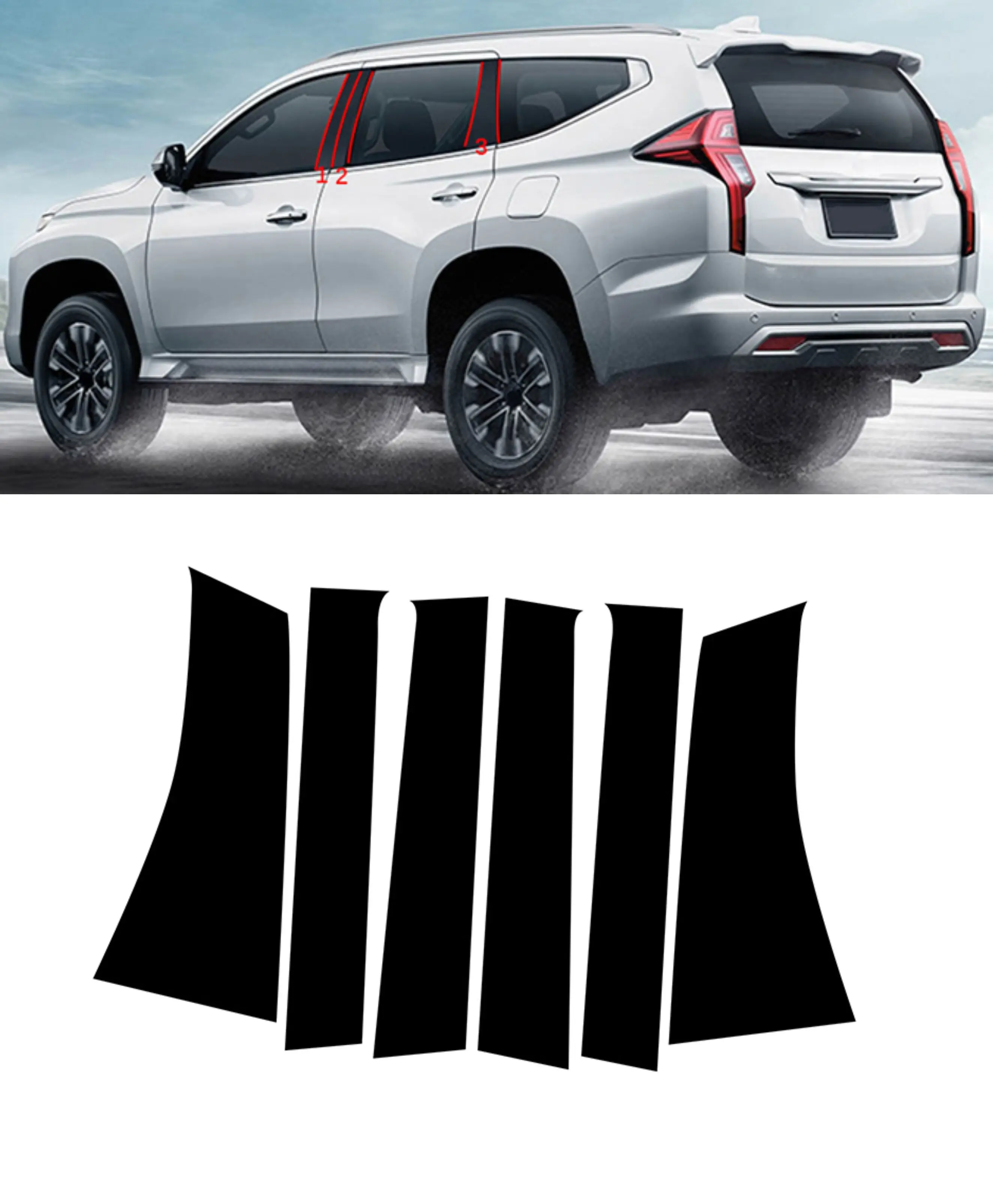 6PCS Polished Pillar Posts For Mitsubishi Pajero Sport Montero Sport 2015-2021 2022 2023 Door Window Trim Stickers