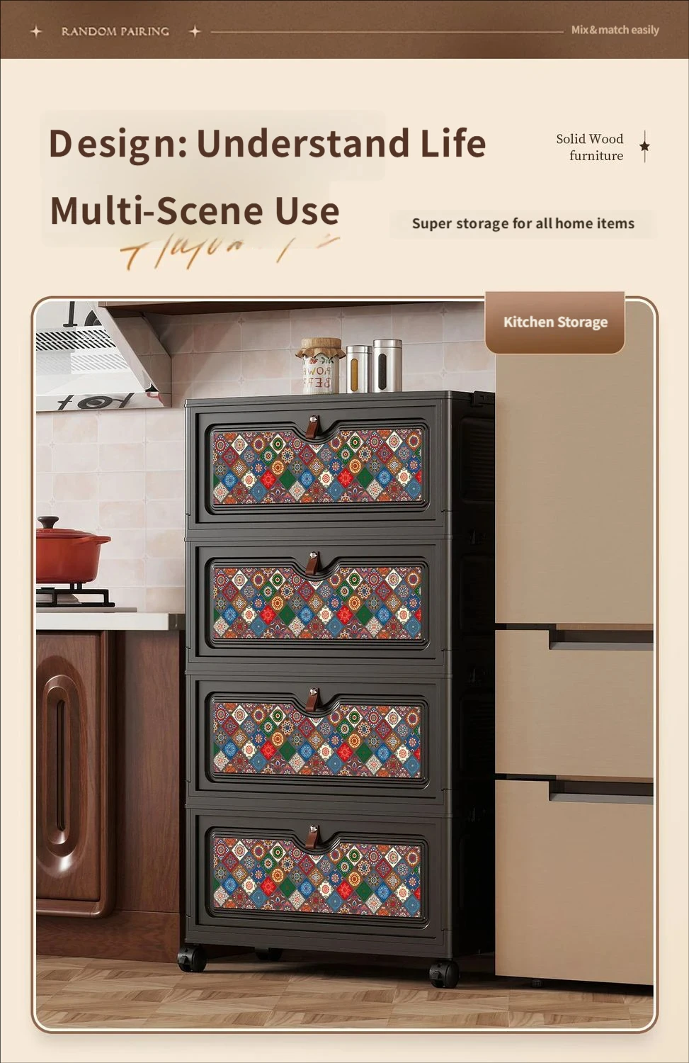 Bolt-Free Foldable Storage Cabinet with Omni-Wheels – Stacked-Tier Flip-Up Shelf for Living Room & Bedroom, Universal Organizer