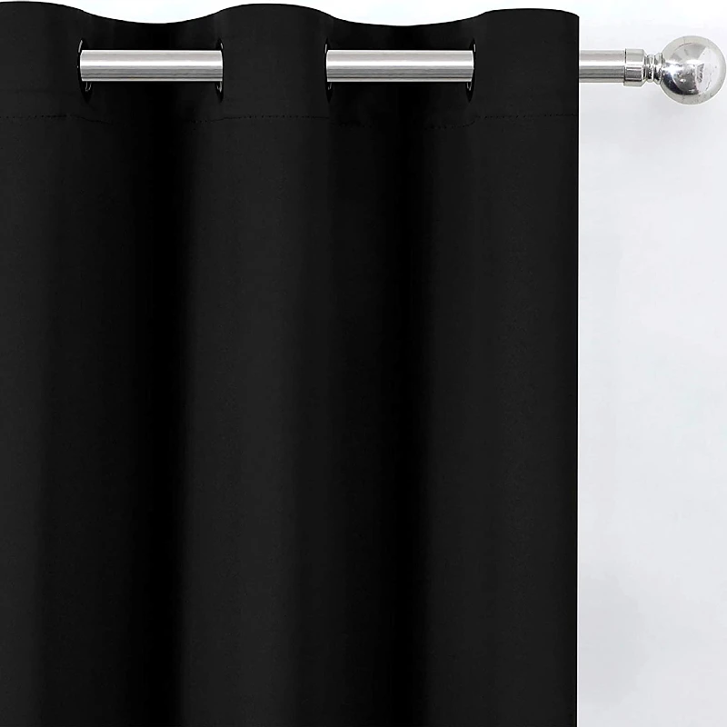 Nice Looking Light Blocking Black Thermal Insulated Anti Cold Grommet Blackout Curtains for Bedroom Window  Drapes(2 Panels Set)