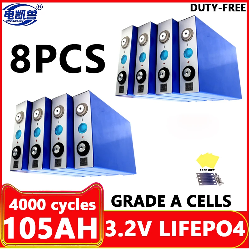 8PCS 105Ah LiFePO4 battery 3.2V 304K LF280K 3C Lithium iron phosphate battery for DIY 12V 24V 48V Golf Cart Yacht solar RV