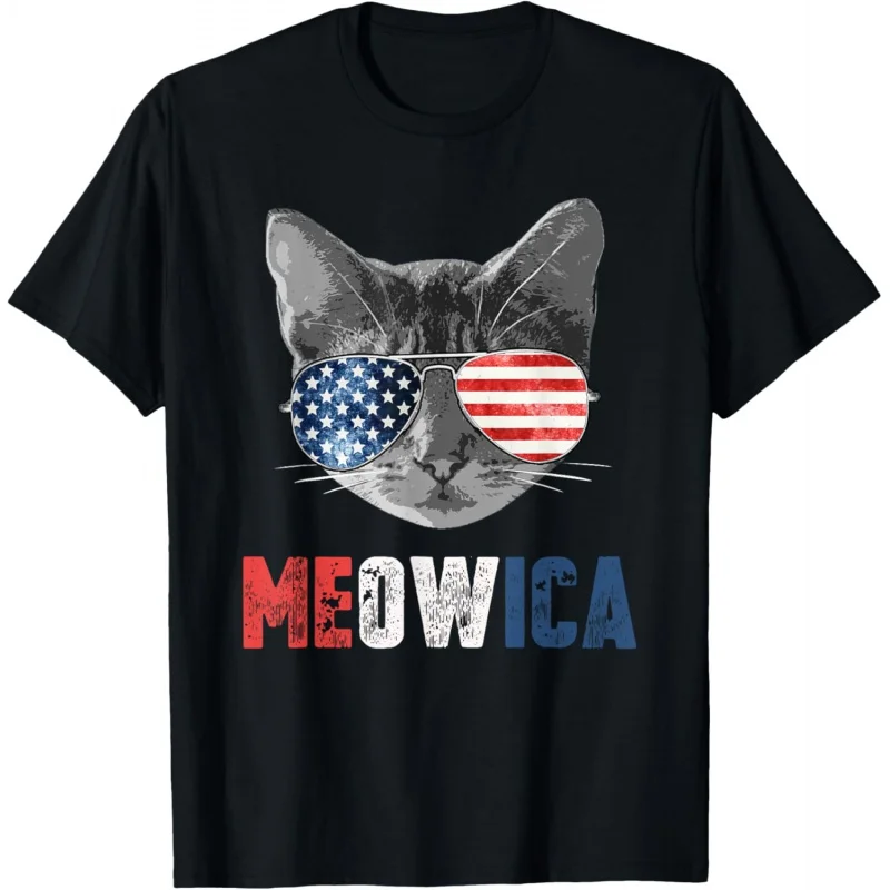 

4th of July Shirt Meowica American Flag Cat T-Shirt